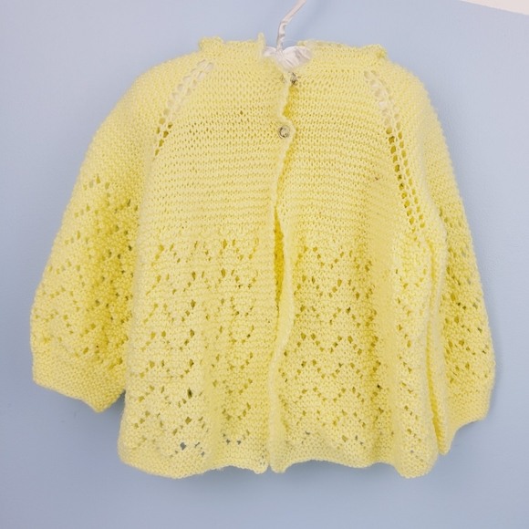 Infant Baby Crochet Dress And Sweater Set Hand Crafted Green And Yellow - Picture 10 of 16